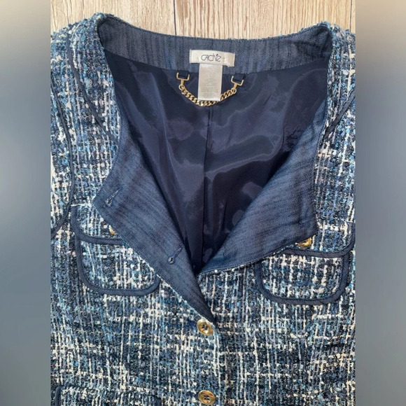 Caché Tweed Vest Blue & White with Silver Buttons Wool Blend Vest 12 - Picture 8 of 14